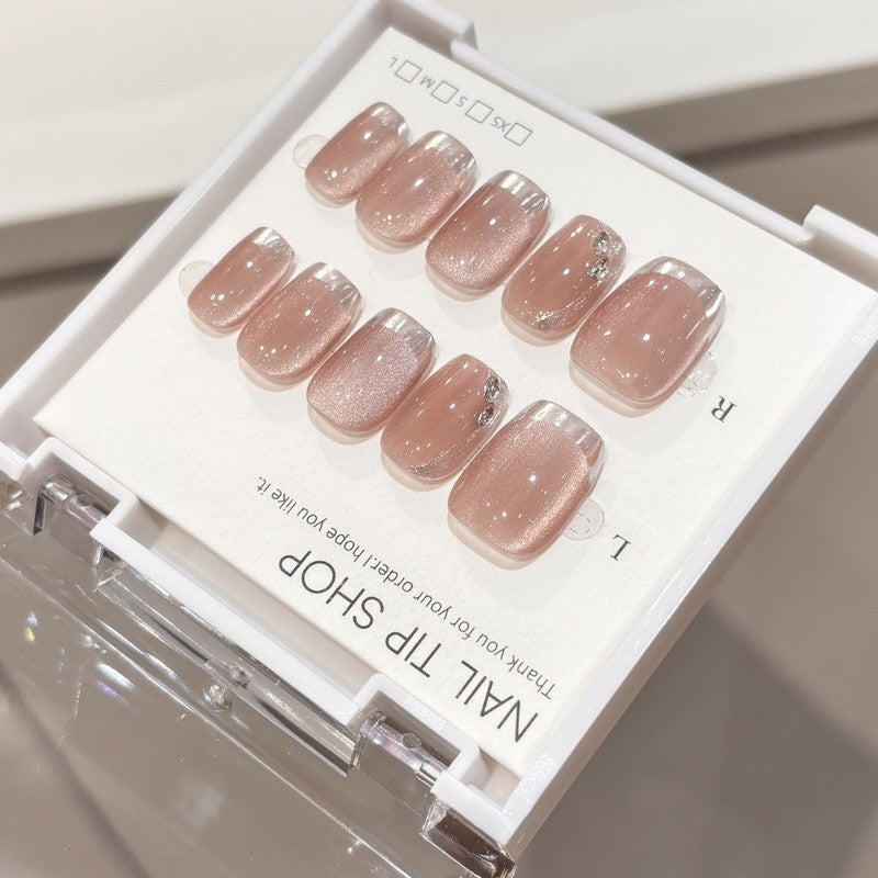 彩色魔鏡 穿戴甲💅短款貓眼法式|純手工成品|顯白假指甲片