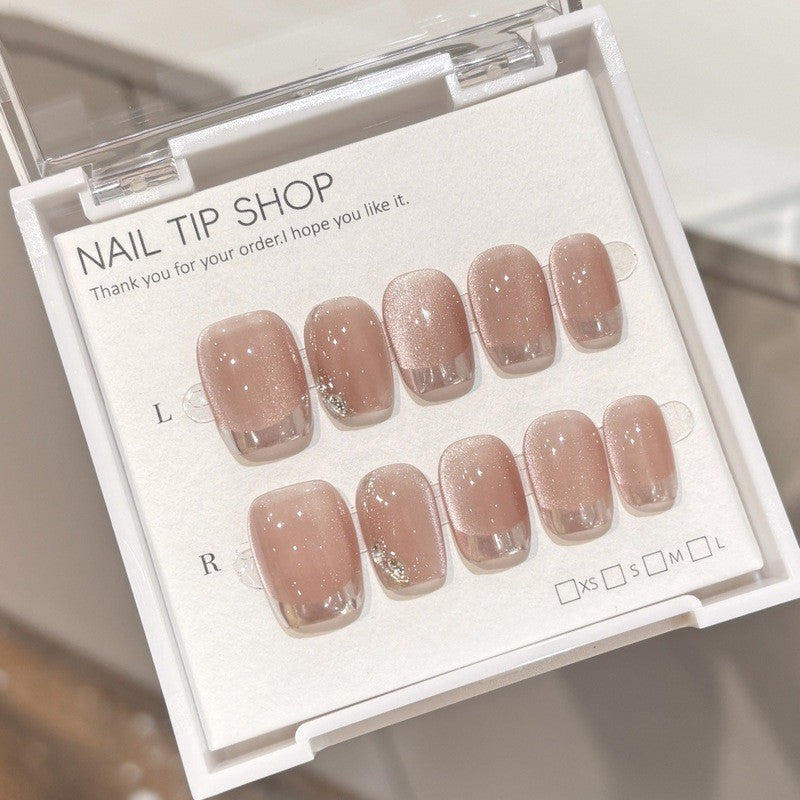 彩色魔鏡 穿戴甲💅短款貓眼法式|純手工成品|顯白假指甲片