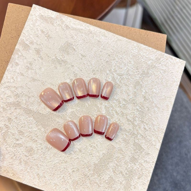 火琉璃質感✨紅色貓眼法式穿戴甲|純手工成品💅可卸假指甲片