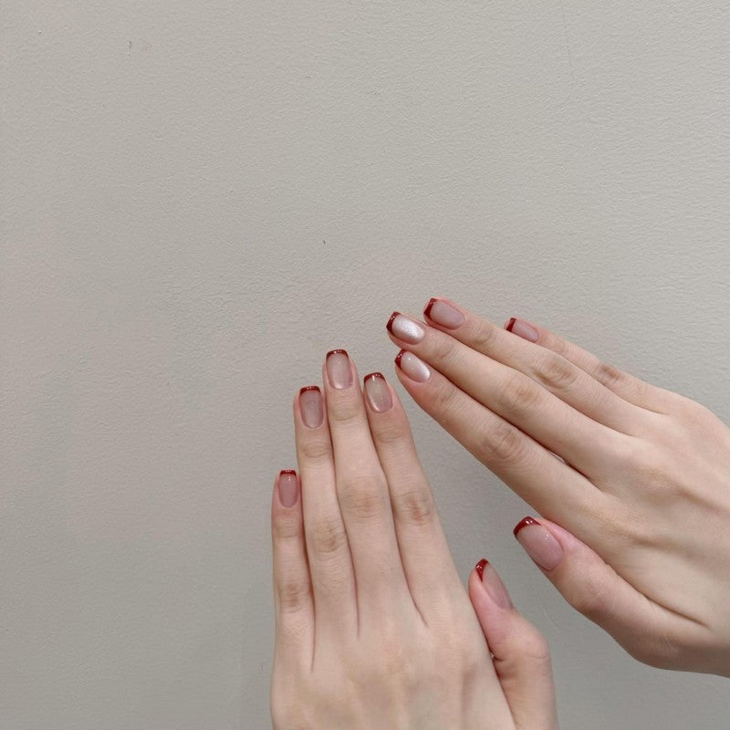 火琉璃質感✨紅色貓眼法式穿戴甲|純手工成品💅可卸假指甲片