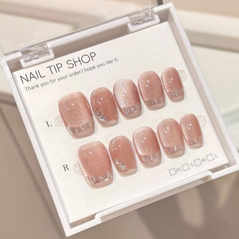 彩色魔鏡 穿戴甲💅短款貓眼法式|純手工成品|顯白假指甲片