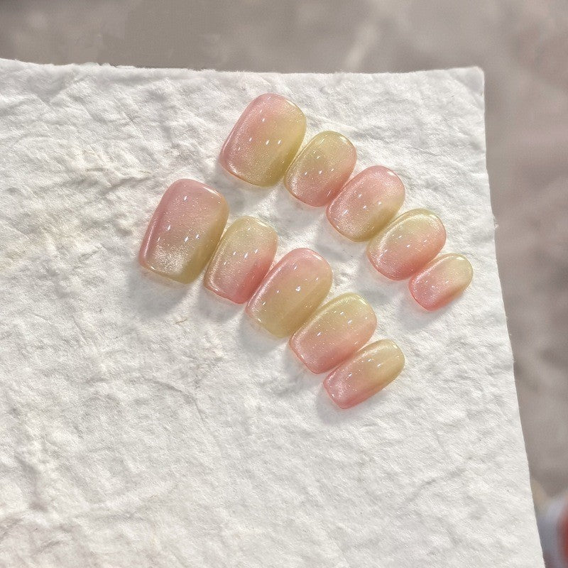 【夏日多巴胺💖】手工穿戴甲|彩虹糖果暈染貓眼✨顯白高級感美甲貼片