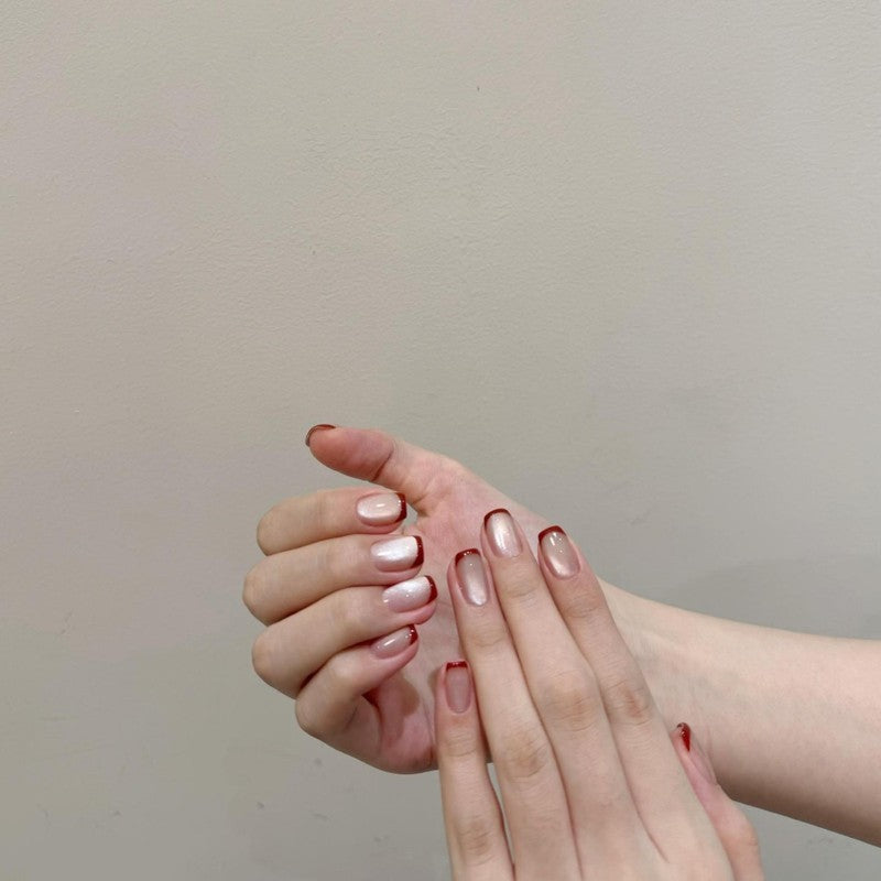 火琉璃質感✨紅色貓眼法式穿戴甲|純手工成品💅可卸假指甲片
