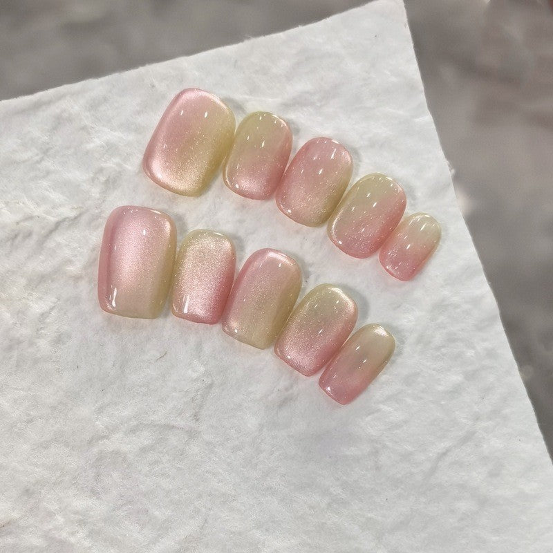 【夏日多巴胺💖】手工穿戴甲|彩虹糖果暈染貓眼✨顯白高級感美甲貼片