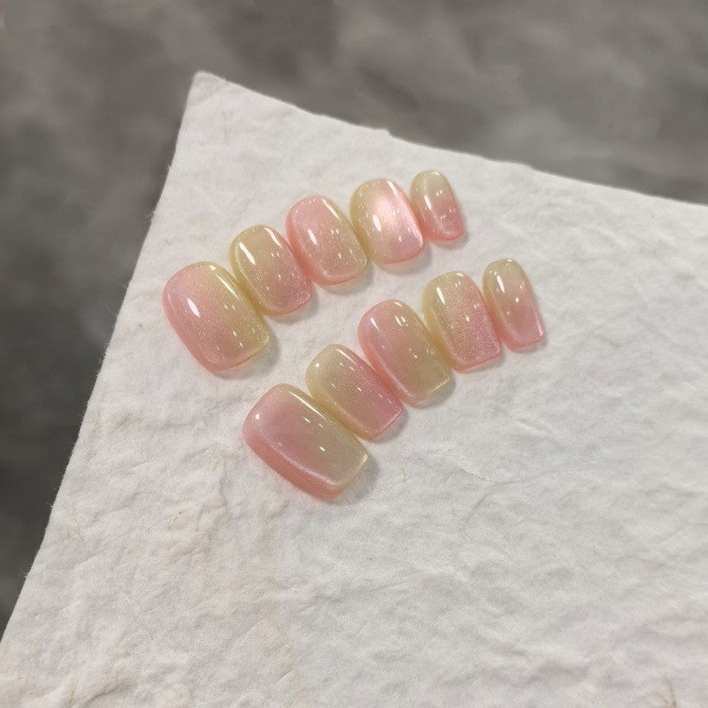 【夏日多巴胺💖】手工穿戴甲|彩虹糖果暈染貓眼✨顯白高級感美甲貼片