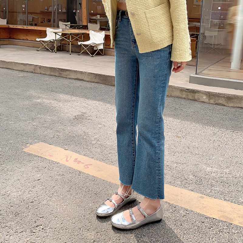 シープスキン🤍快適な履き心地✨h&t。ハンドメイドの本革🇫🇷万能なラウンドトゥ、カラーブロックのラインストーンダブルバックルフラットメリージェーンシューズ23FW905