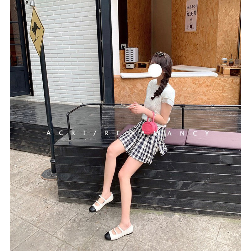 シープスキン🤍快適な履き心地✨h&t。ハンドメイドの本革🇫🇷万能なラウンドトゥ、カラーブロックのラインストーンダブルバックルフラットメリージェーンシューズ23FW905