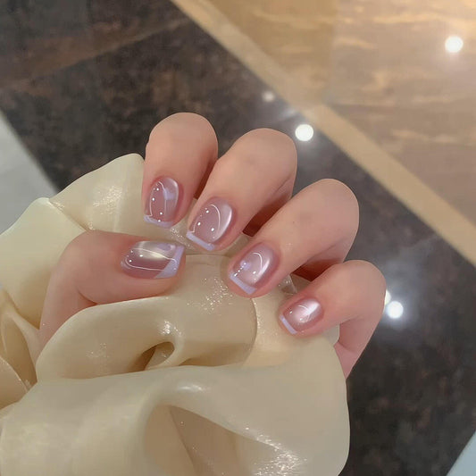 芋泥甜心 晶石光感猫眼穿戴甲 💅 法式短版｜顯白柔霧秋色｜純手工成品指甲貼片