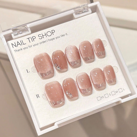 彩色魔鏡 穿戴甲💅短款貓眼法式｜純手工成品｜顯白假指甲片
